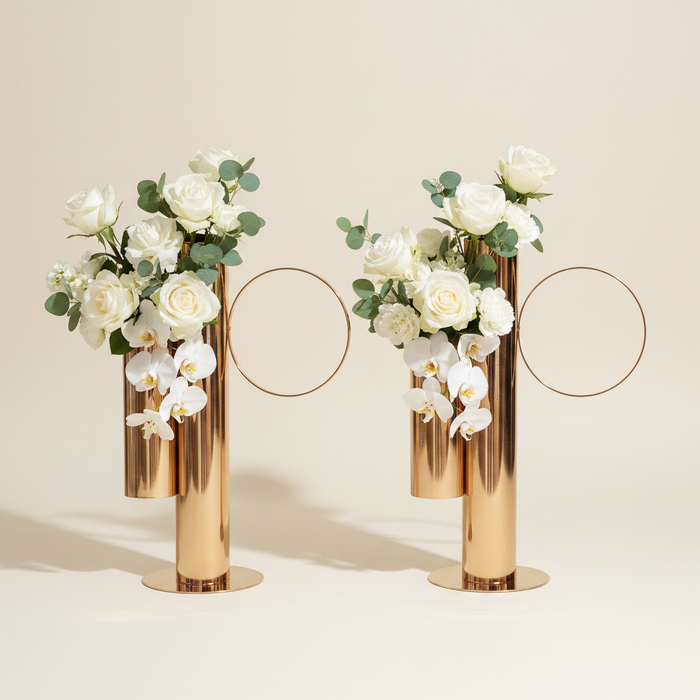 Set of 2 Modern Double Tube Floral Centerpiece Stand - Gold