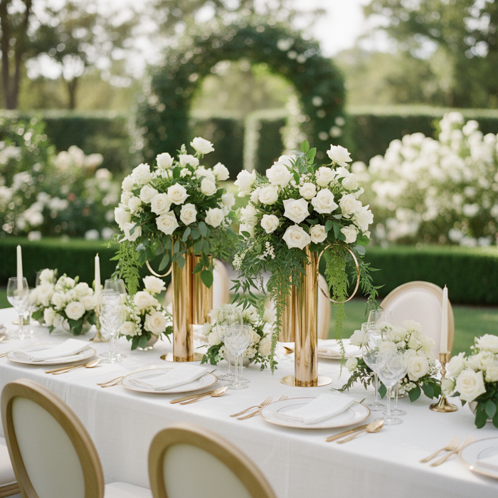 Set of 2 Modern Double Tube Floral Centerpiece Stand - Gold