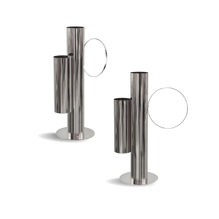 Set of 2 Modern Double Tube Floral Centerpiece Stand - Silver