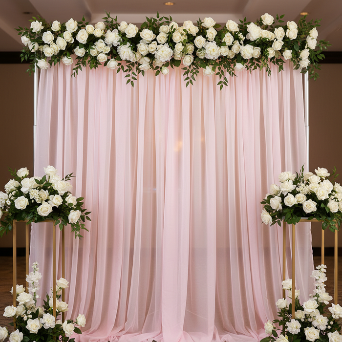 Sheer Voile Flame Retardant (FR) 10ft H x 118" W Drape/Backdrop Curtain Panel - Pink | uprights | crossbars | bases | flower premade runners |