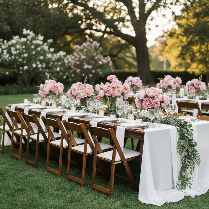 Silk Artificial Peony Flower Bush Bundle - Pink in Outdoor Reception.
