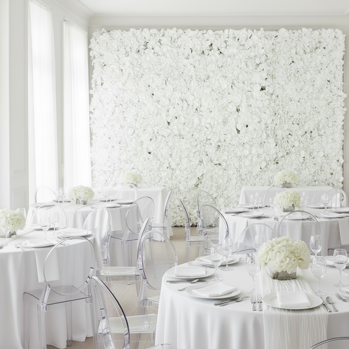 Silk Hydrangeas Flower Wall Backdrop Panel - White.