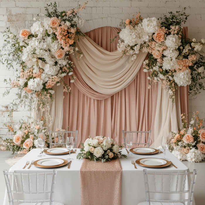 Spandex 4-way Stretch Backdrop Drape Curtain 16ft H x 60" W - Blush/Rose Gold.