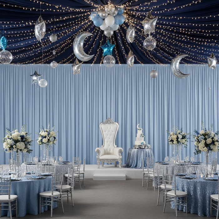 celestial quinceañera with Spandex 4-way Stretch Backdrop Drape Curtain 16ft H x 60" W - Dusty Blue