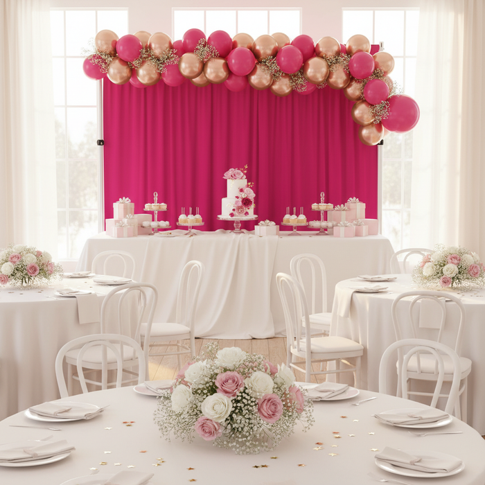 baby shower with Spandex 4-way Stretch Backdrop Drape Curtain 18ft H x 60" W - Fuchsia