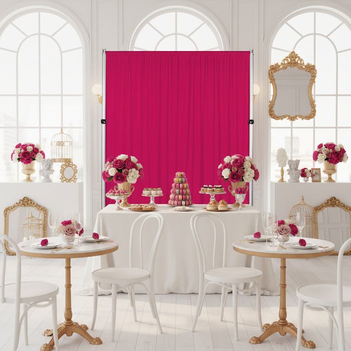 bridal shower with Spandex 4-way Stretch Backdrop Drape Curtain 18ft H x 60" W - Fuchsia
