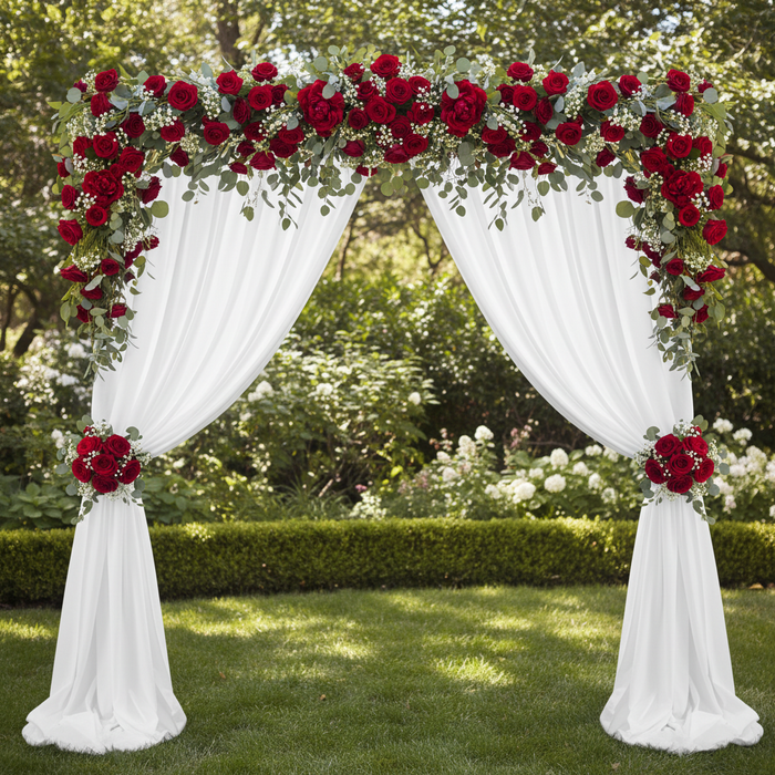 Spandex 4-way Stretch Drape Curtain 8ft H x 60" W - White with Rose Bushes.
