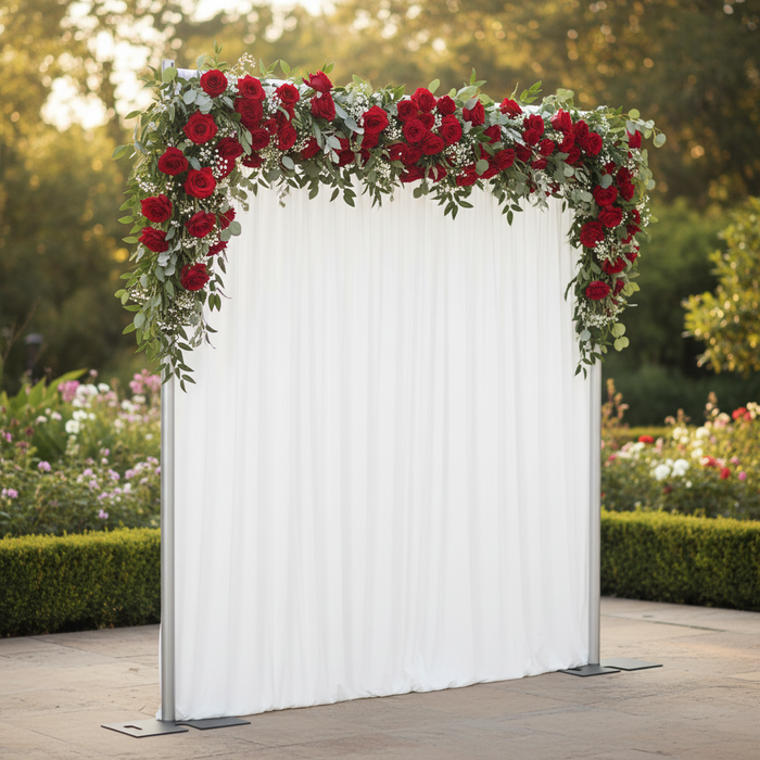 Spandex 4-way Stretch Drape Curtain 8ft H x 60" W - White with Rose Bushes.