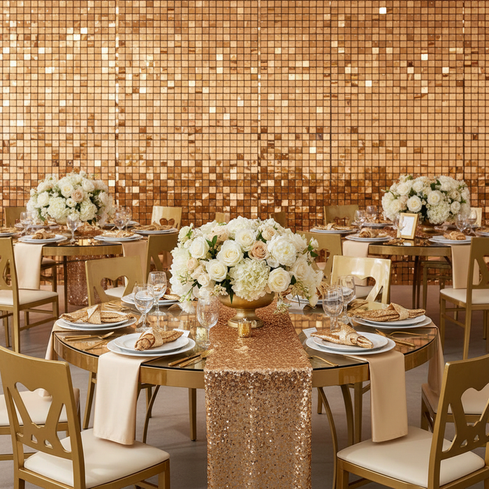 Spangle Shimmer Sequin Wall Panel Backdrops (24 panels) - Antique Gold.