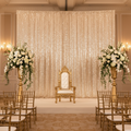 Square Payette Sequin 12ft H x 52" W Drape/Backdrop panel - Champagne | uprights | crossbar | bases |