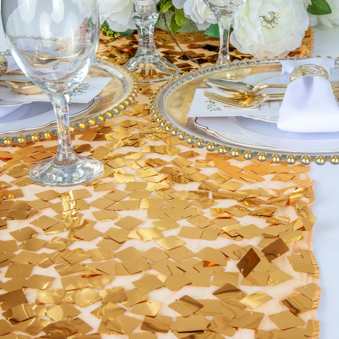 Square Payette Sequin Table Runner - Gold