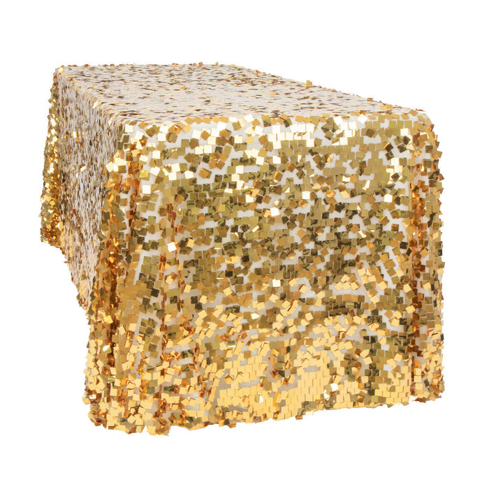 Square Payette Sequin Tablecloth 90"x156" Rectangular - Gold - CV Linens