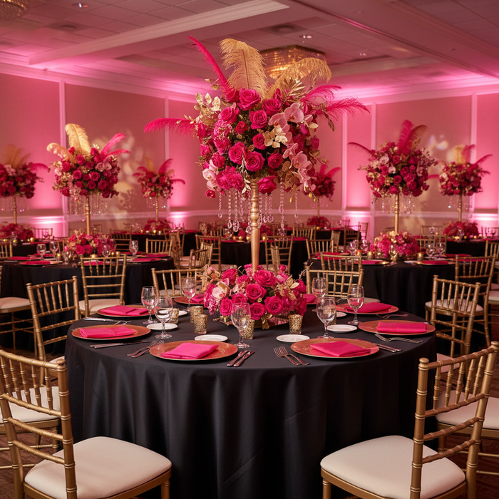 quinceañera gala with Taffeta Tablecloth 120" Round - Black