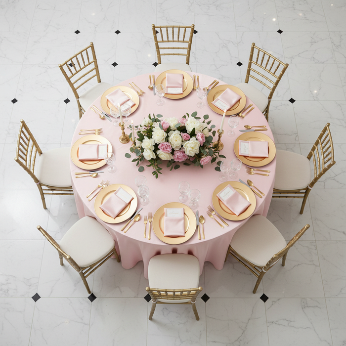 top view of Taffeta Tablecloth 120" Round - Pink