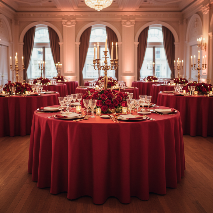 front detail of Taffeta Tablecloth 120" Round - Red