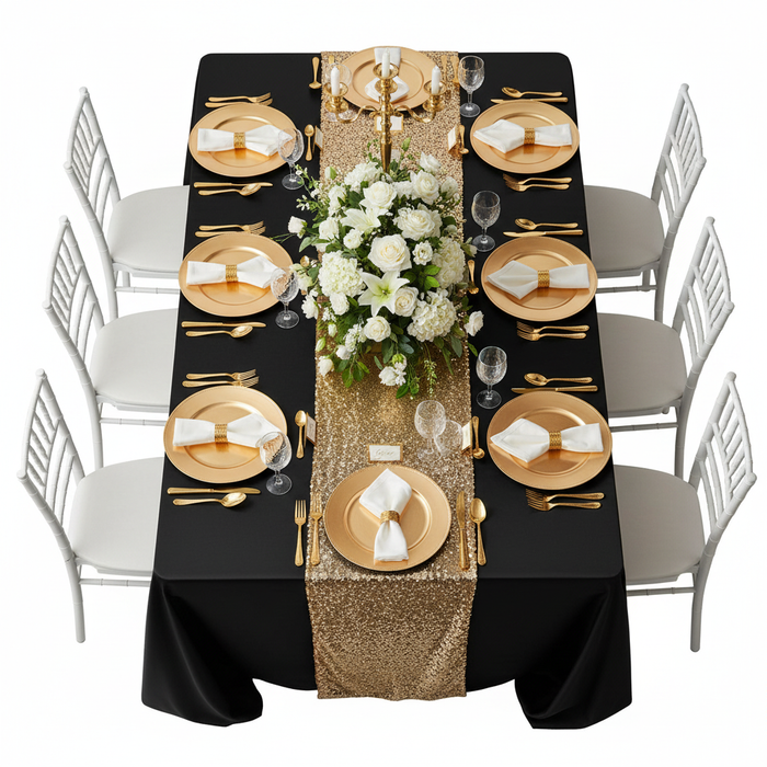 top view of Taffeta Tablecloth 90"x132" Rectangular - Black