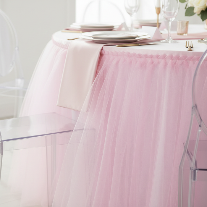 Tulle Tutu 17ft Table Skirt - Pink.