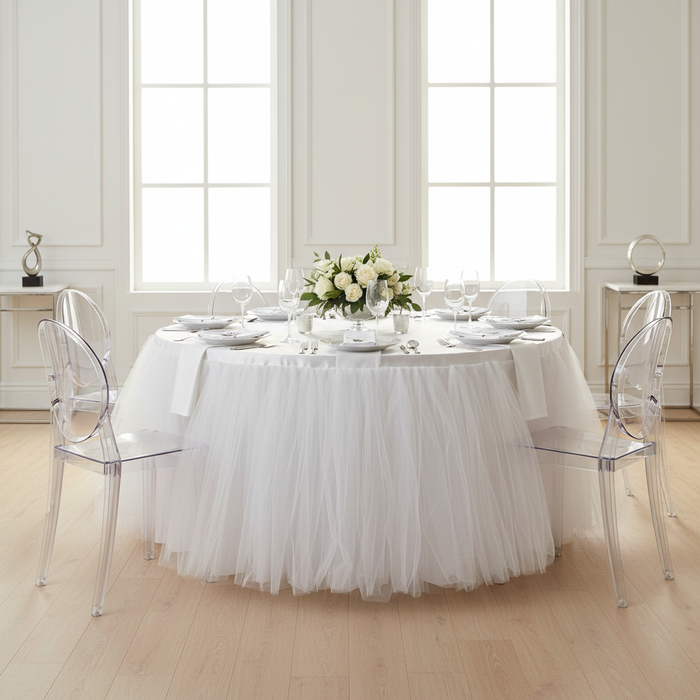 Tulle Tutu 17ft Table Skirt - White.