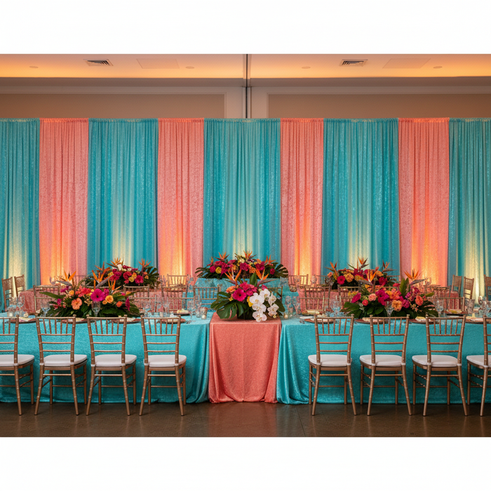 Velvet 10ft H x 52" W Drape/Backdrop Curtain Panel - Coral