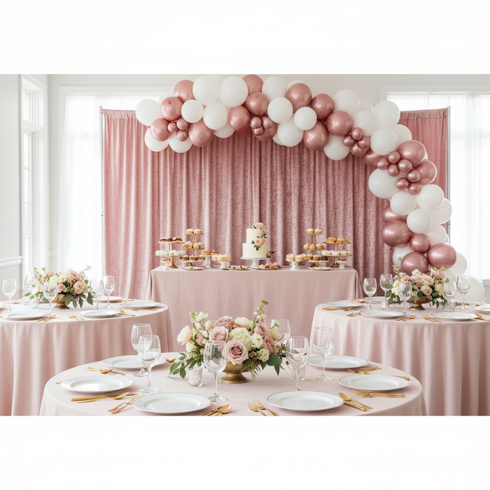 baby shower setup with Velvet 10ft H x 52" W Drape/Backdrop Curtain Panel - Dusty Rose/Mauve