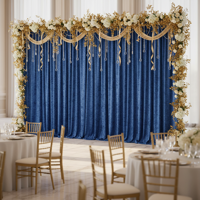 Velvet 10ft H x 52" W Drape/Backdrop Curtain Panel - Royal Blue in Awarding Ceremony Reception.