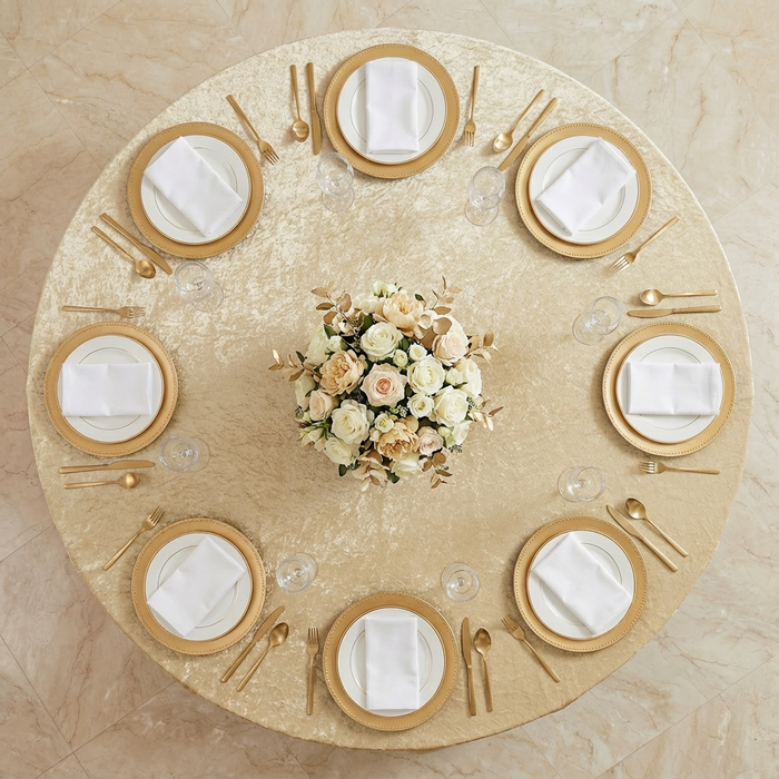 Velvet 120" Round Tablecloth - Champagne - CV Linens
