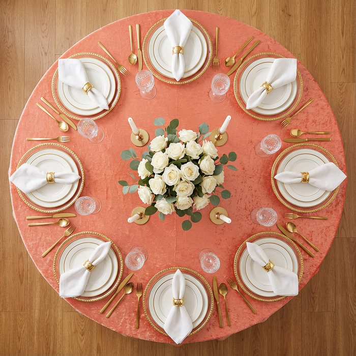 Velvet 120" Round Tablecloth - Coral - CV Linens