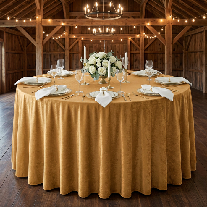 Velvet 120" Round Tablecloth - Mustard Gold - CV Linens