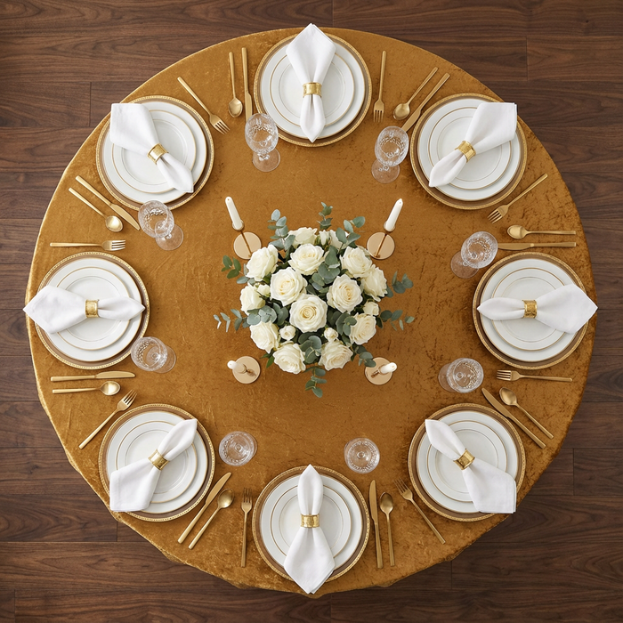 Velvet 120" Round Tablecloth - Mustard Gold - CV Linens