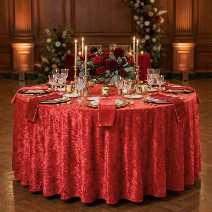 Velvet 120" Round Tablecloth - Red - CV Linens