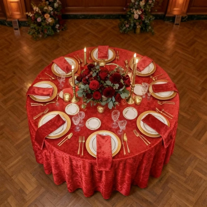 Velvet 120" Round Tablecloth - Red - CV Linens