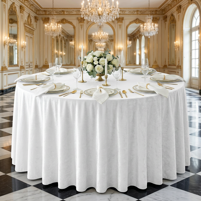 Velvet 120" Round Tablecloth - White - CV Linens