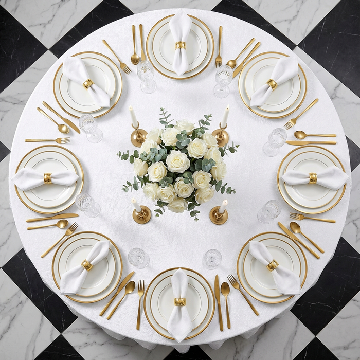 Velvet 120" Round Tablecloth - White - CV Linens