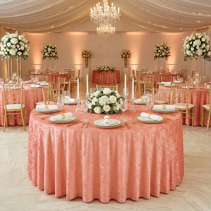 Velvet 132" Round Tablecloth - Coral - CV Linens