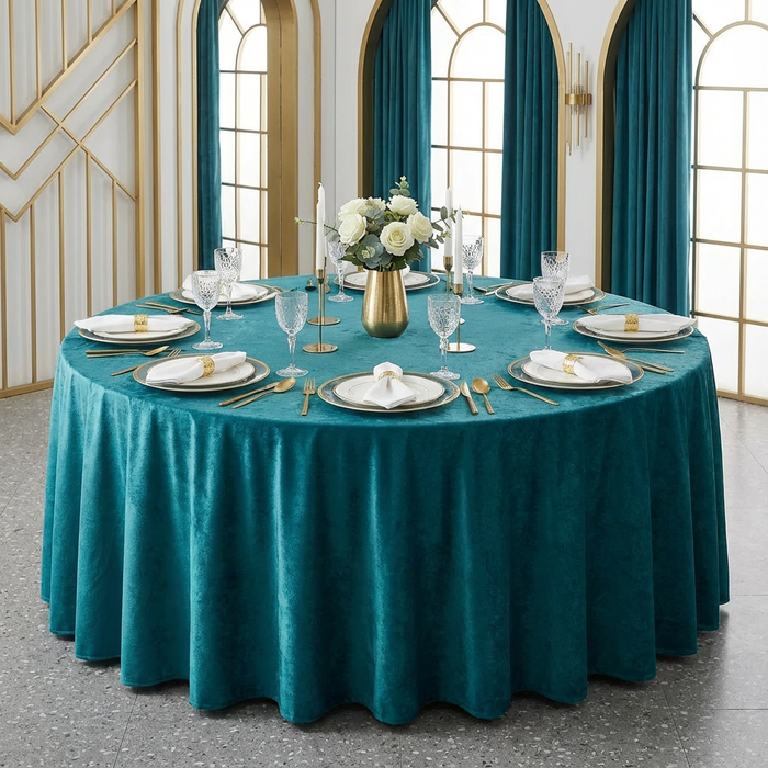 Velvet 132" Round Tablecloth - Dark Turquoise - CV Linens