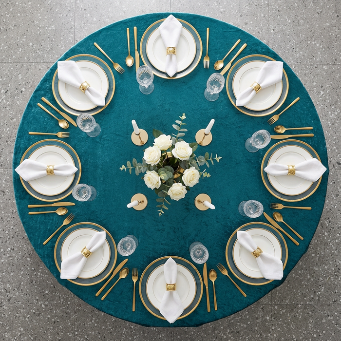 Velvet 132" Round Tablecloth - Dark Turquoise - CV Linens