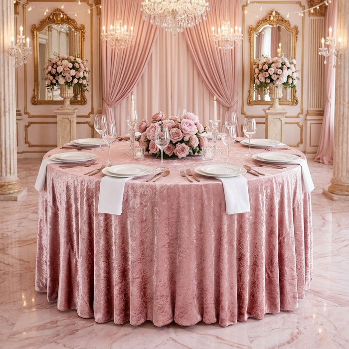 Velvet 132" Round Tablecloth - Dusty Rose/Mauve - CV Linens
