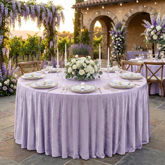 Velvet 132" Round Tablecloth - Victorian Lilac/Wisteria - CV Linens