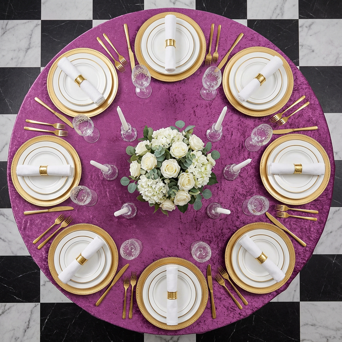 Velvet 132" Round Tablecloth - Violet - CV Linens
