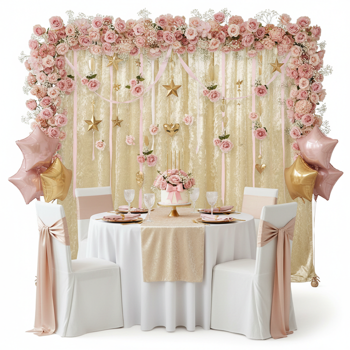 Velvet 14ft H x 52" W Drape/Backdrop Curtain Panel - Champagne.