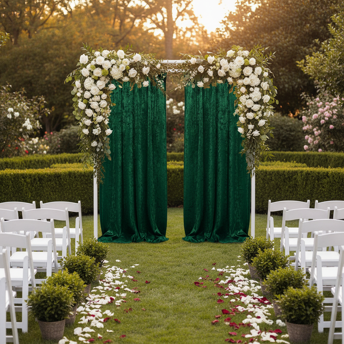 outdoor garden ceremony arch with Velvet 8ft H x 52" W Drape/Backdrop Curtain Panel - Emerald Green