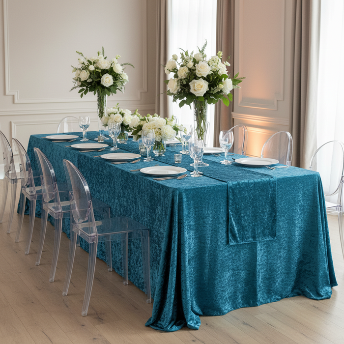 Velvet 90"x132" Rectangular Tablecloth - Dark Teal.