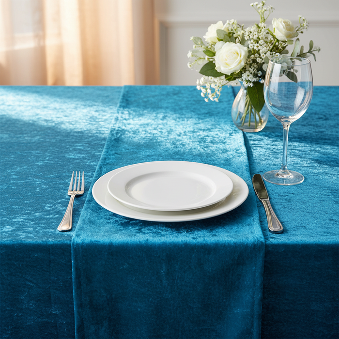 Velvet 90"x132" Rectangular Tablecloth - Dark Teal.