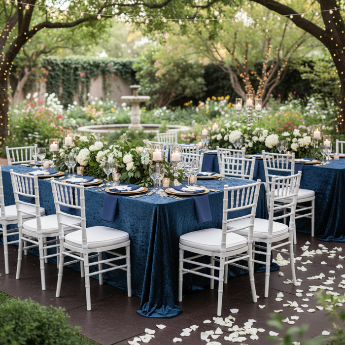 Navy Blue Velvet 90x132 Rectangular Tablecloth – Outdoor Wedding Reception