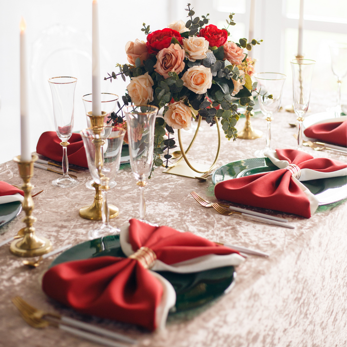 detail of Velvet 90"x156" Rectangular Tablecloth - Blush/Rose Gold