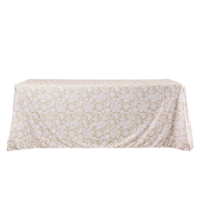 Vintage Lace Print Scuba 90"x156" Rectangular Tablecloth - Champagne/White - CV Linens