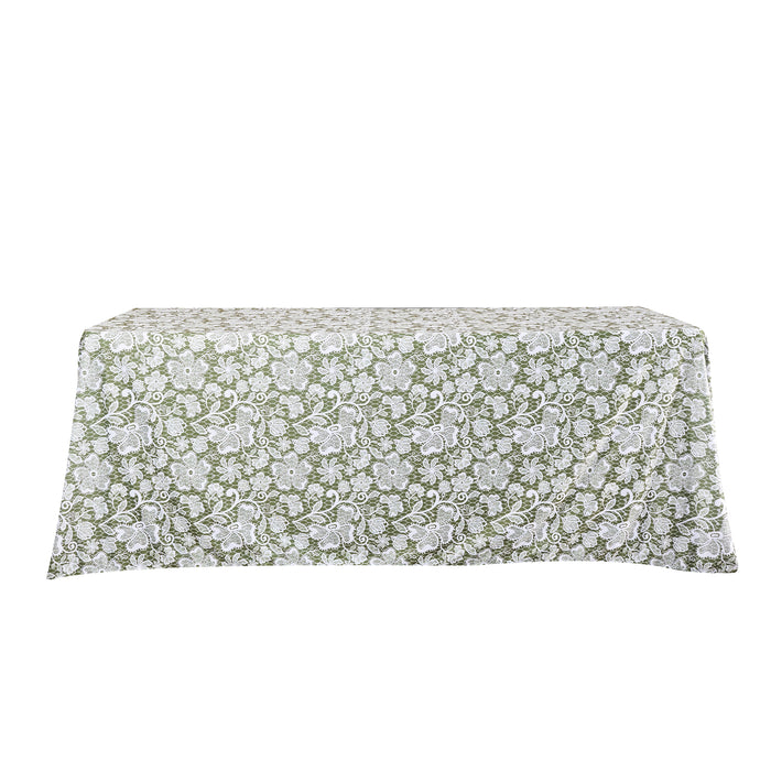 Vintage Lace Print Scuba Rectangular Tablecloth Olive Green/White