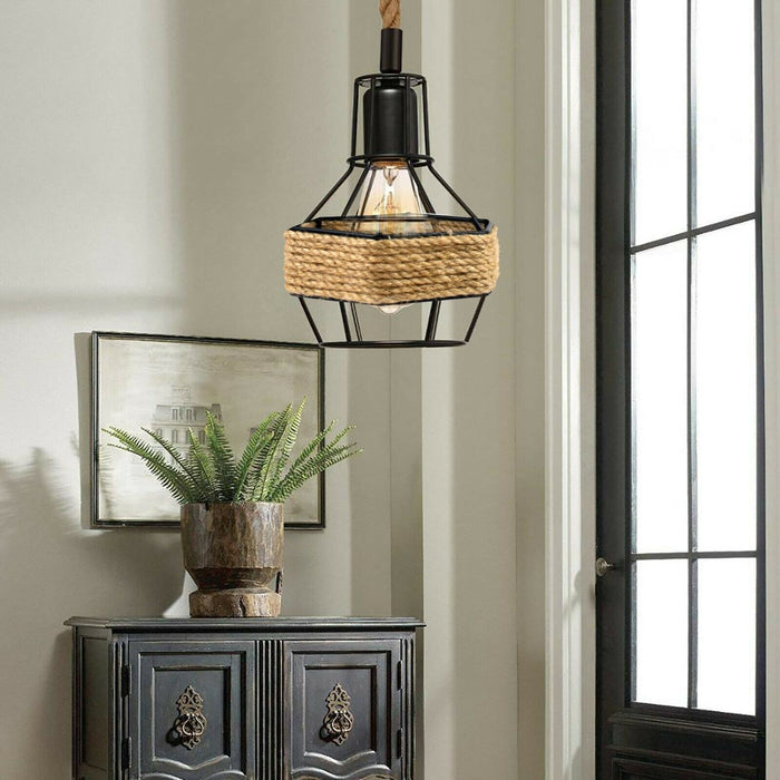 Vintage Pendant Shade Modern Hanging Retro Lighting Industrial Metal Hemp Ceiling~2708 - LEDSone UK Ltd