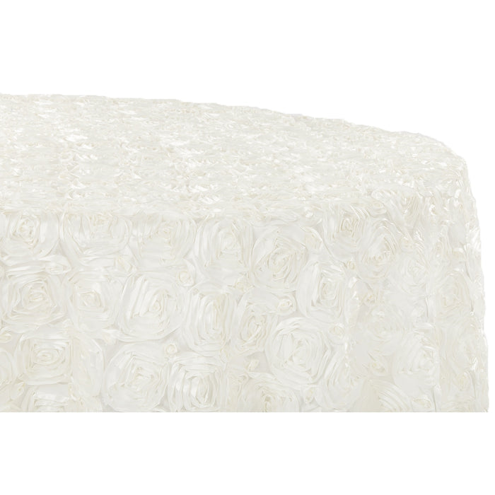 Wedding Rosette SATIN 120" Round Tablecloth - Ivory - CV Linens