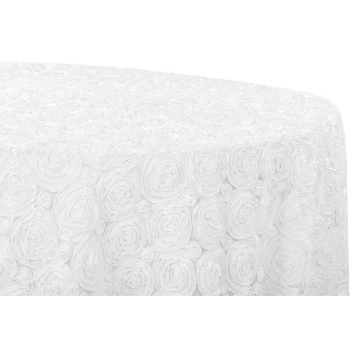 Wedding Rosette SATIN 132" Round Tablecloth - White - CV Linens